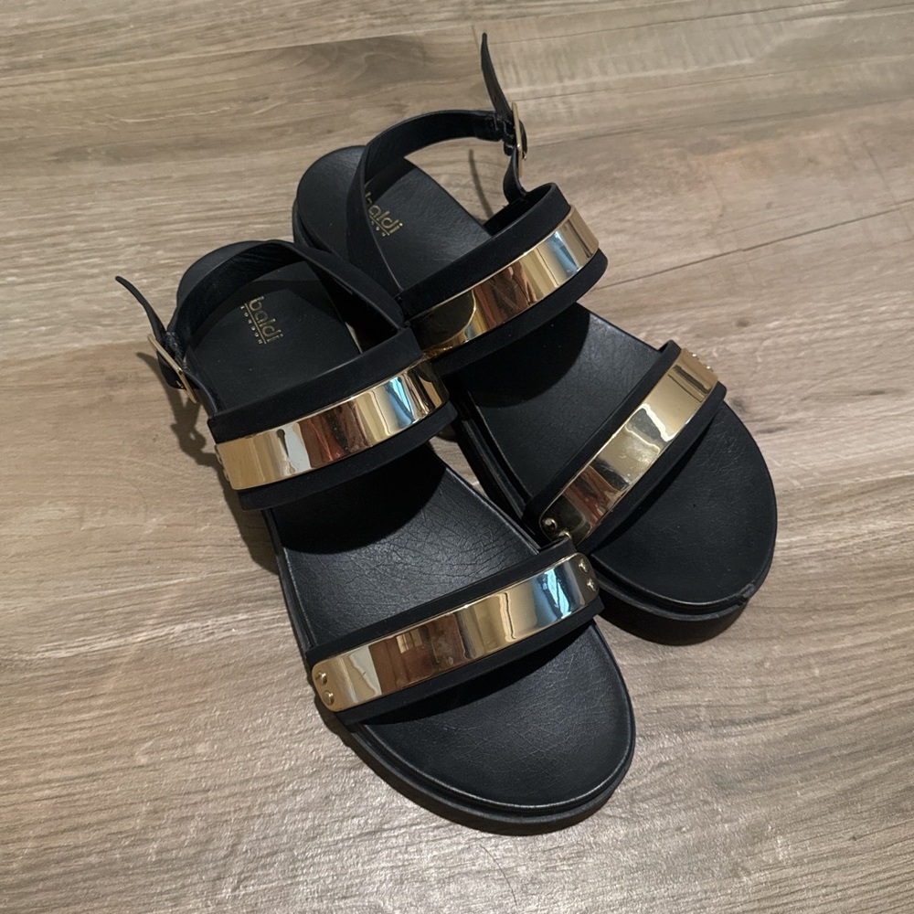 Black and gold sandals